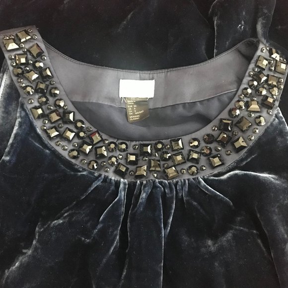 H&M Navy Blue Velvet Dress Size 6 - Picture 3 of 5